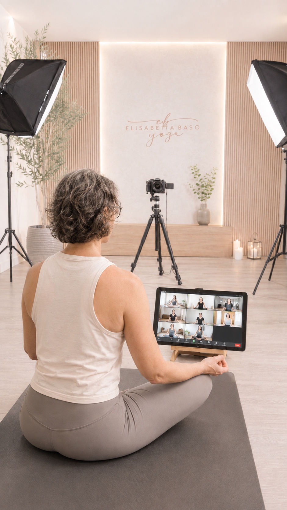 Elisabetta di spalle durante una lezione di Vinyasa Yoga online